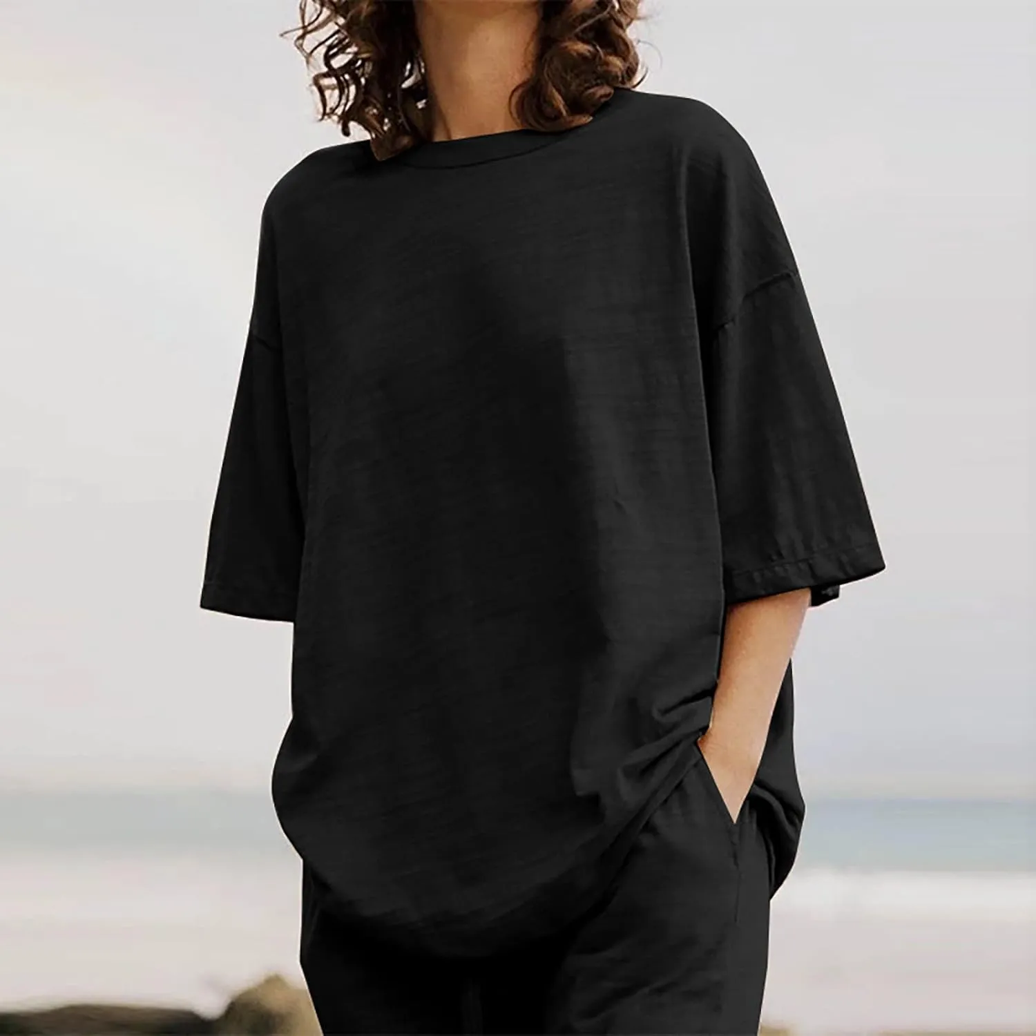 2 Piece Cotton Linen Outfits for Women Summer Dressy Business Work Suits Streetwear Button Down Tops and Pants Suit