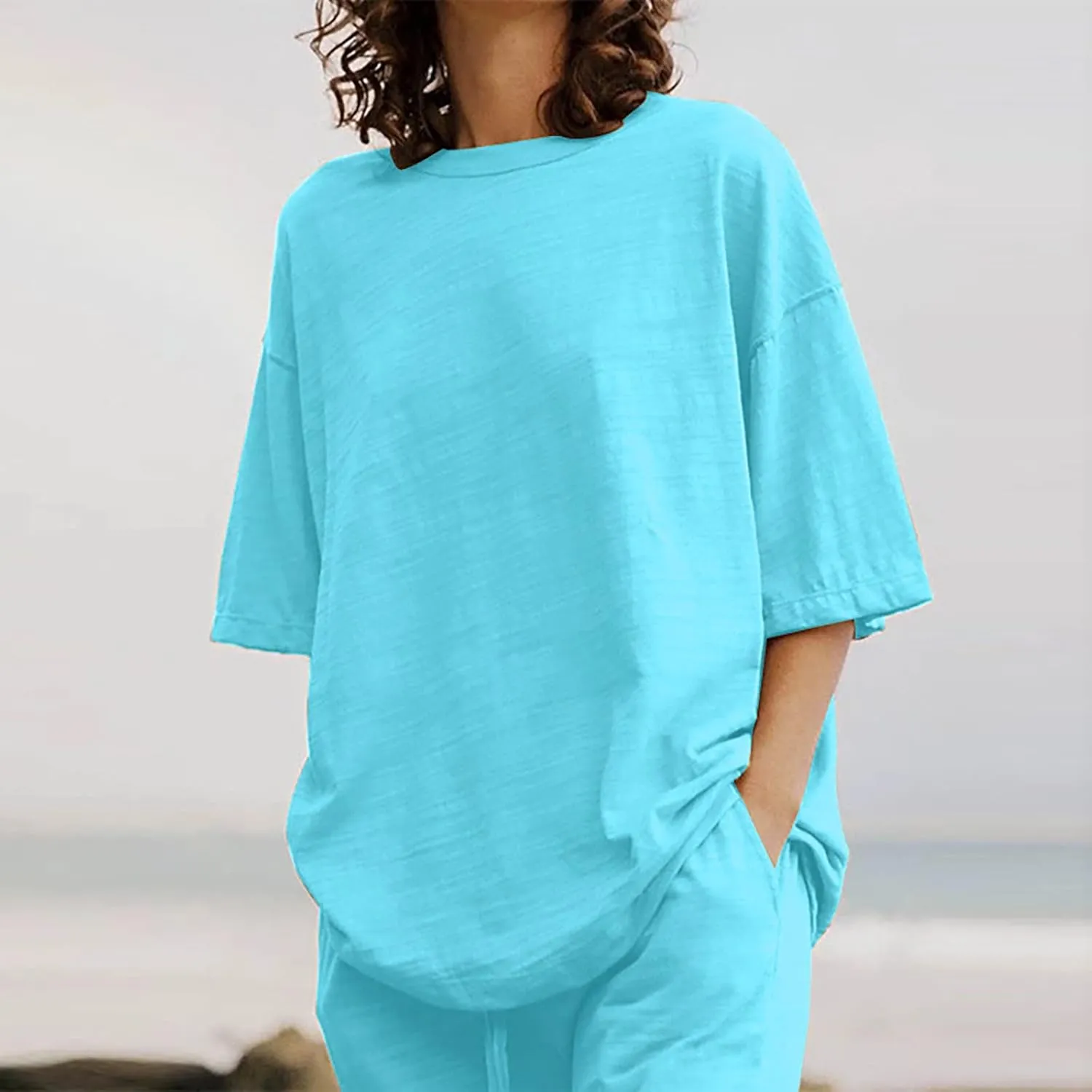 2 Piece Cotton Linen Outfits for Women Summer Dressy Business Work Suits Streetwear Button Down Tops and Pants Suit