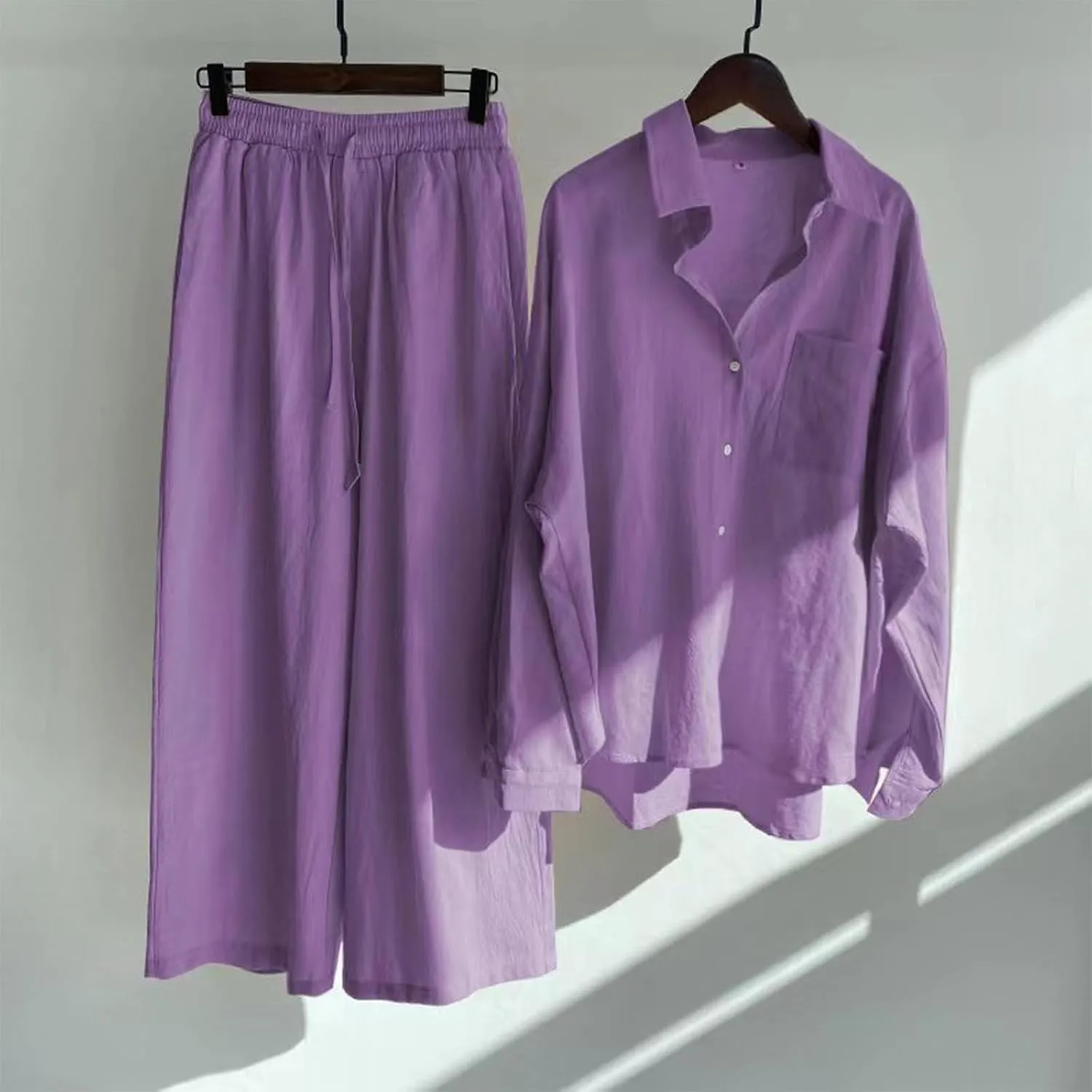 2 Piece Cotton Linen Outfits for Women Summer Dressy Business Work Suits Streetwear Button Down Tops and Pants Suit