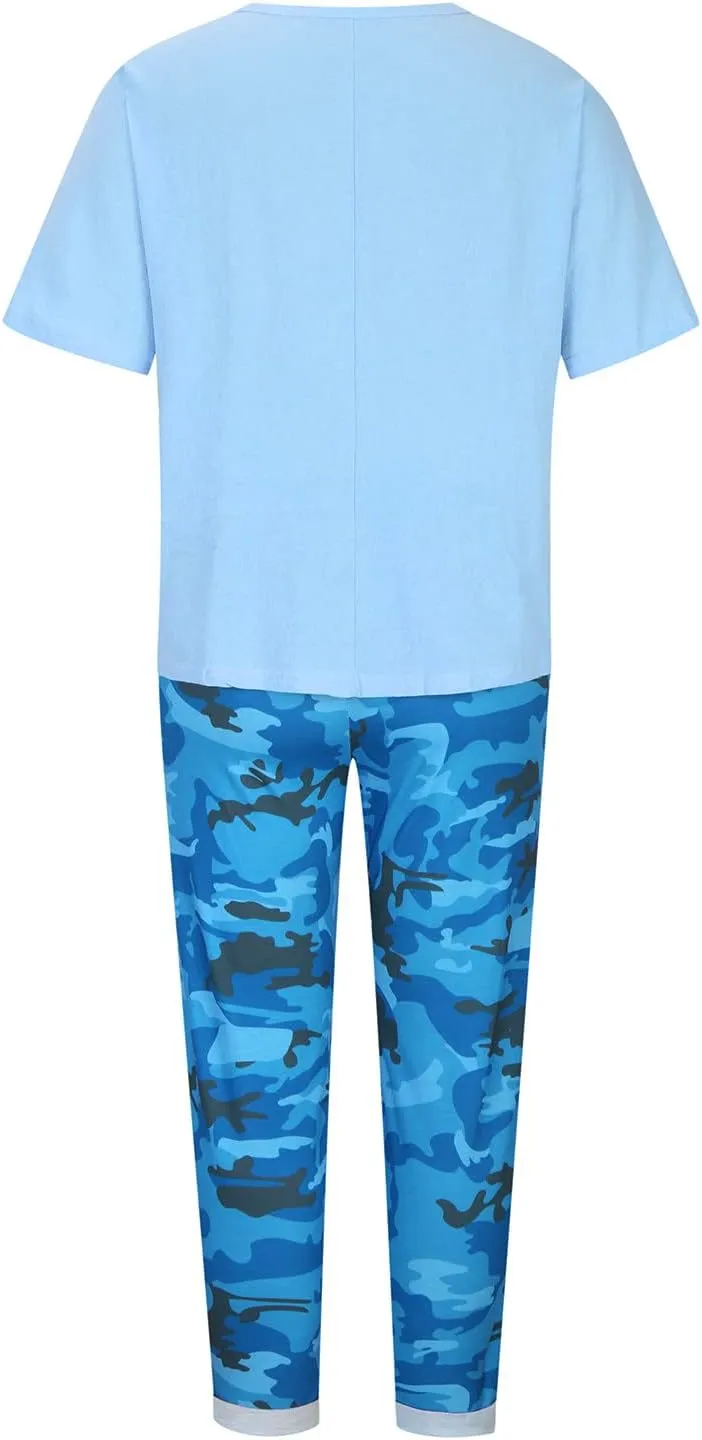 2 Piece Linen Set for Women Summer Outfits Plus Size Short Sleeve Graphic Tees Camo Pants Lounge Matching Sets