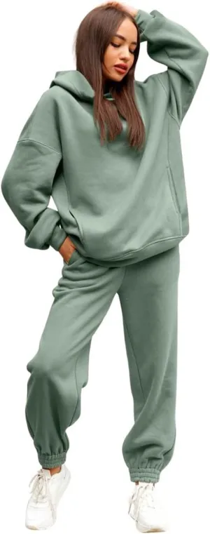 2 Piece Outfits for Women, Womens Sweatshirts Oversized Long Sleeve Hoodie Pullover Tracksuit Jogger Sweatsuits with Pockets