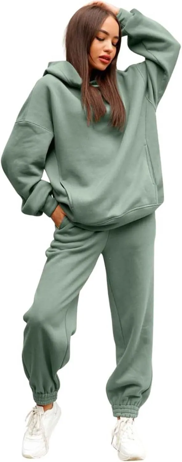 2 Piece Outfits for Women, Womens Sweatshirts Oversized Long Sleeve Hoodie Pullover Tracksuit Jogger Sweatsuits with Pockets