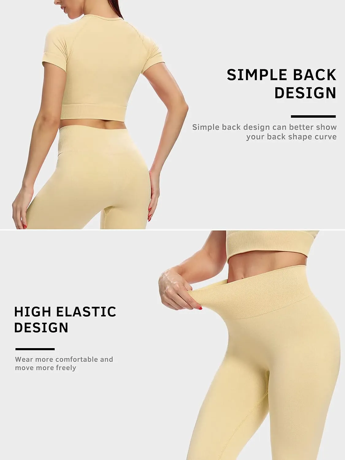 2 Piece Short Sleeve Outfits for Women Seamless Crop Tops Set for Women Workout Set