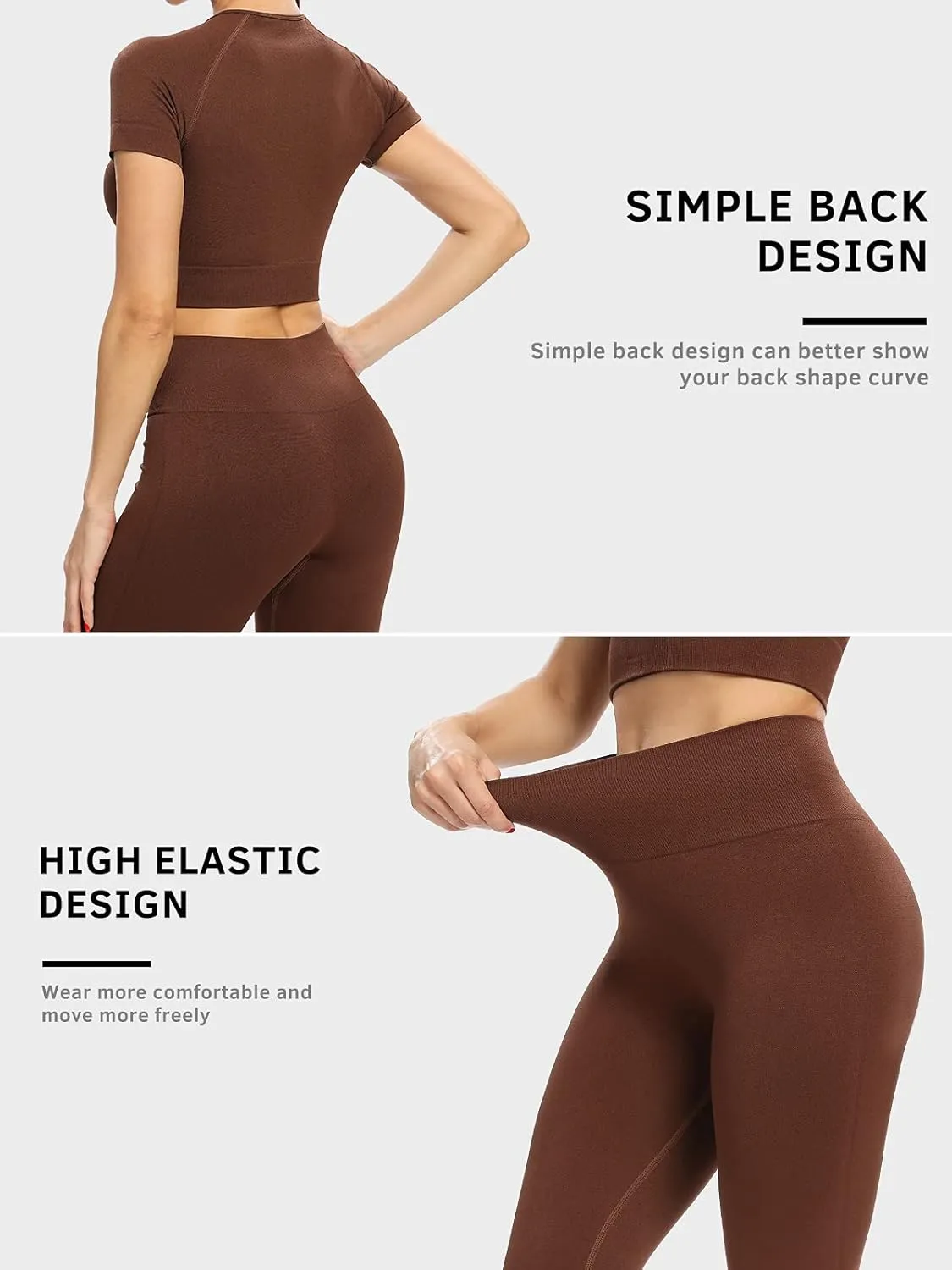 2 Piece Short Sleeve Outfits for Women Seamless Crop Tops Set for Women Workout Set