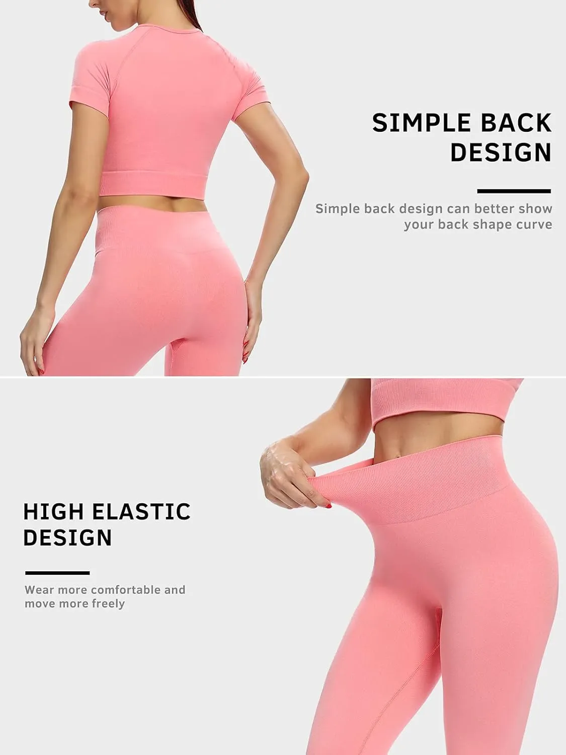 2 Piece Short Sleeve Outfits for Women Seamless Crop Tops Set for Women Workout Set