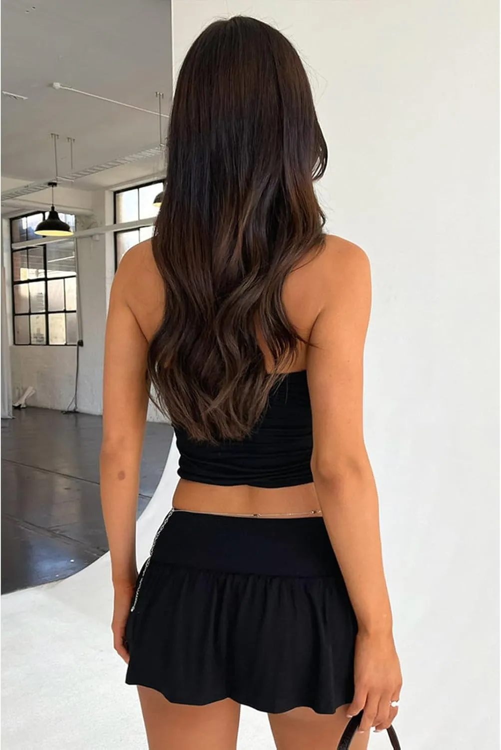 2 Piece Skirt Outfits for Women Y2k Summer Bandeau Going Out Crop Tops and Low Wasit Mini Skorts Sets