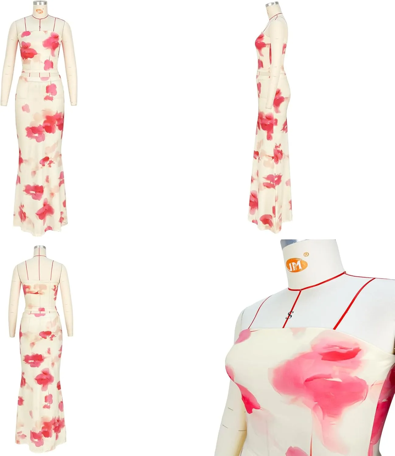 2 Piece Skirt Sets for Women Summer, Floral Sleeveless Tube Top Bodycon Maxi Skirts Y2k Vacation Going Out Outfits