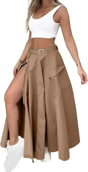 2 Piece Skirt Sets For Women Trendy Solid High Slit Skirt And Crop Tank Top Summer Outfits High Waist Maxi Skirt Sets