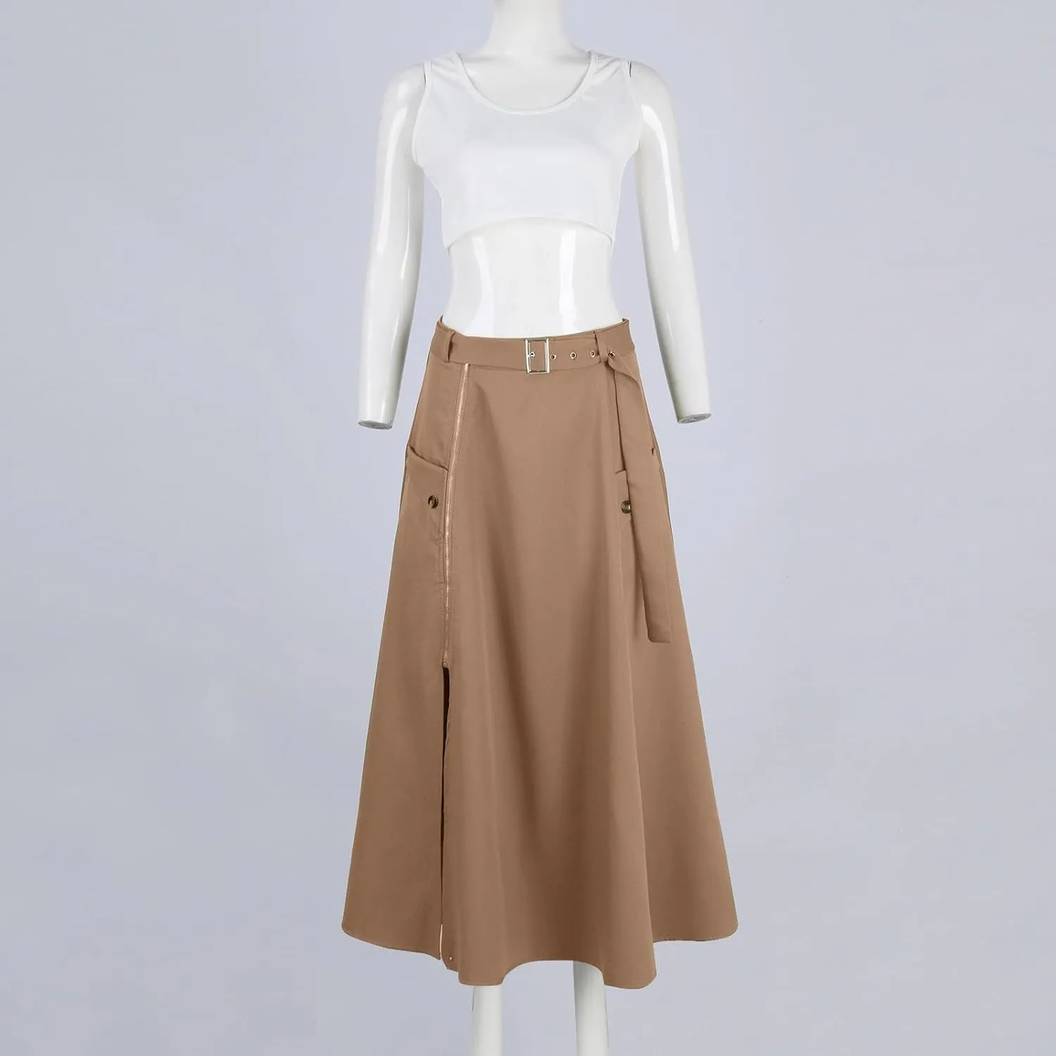 2 Piece Skirt Sets For Women Trendy Solid High Slit Skirt And Crop Tank Top Summer Outfits High Waist Maxi Skirt Sets