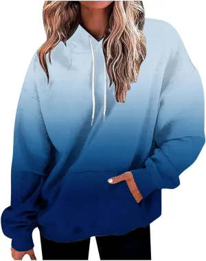 2024 Hoodies for Women Y2K Gradient Print Oversized Sweatshirt Casual Drawstring Hooded Pullover with Pocket