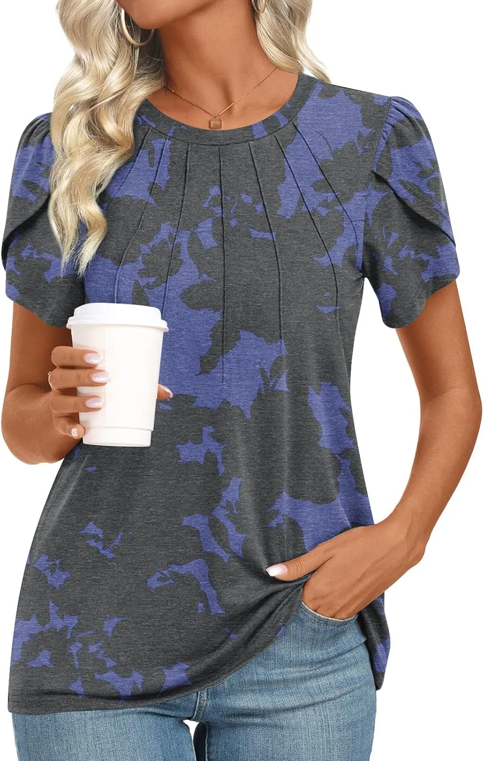 2025 Womens Tops Summer Casual Tunic Short Sleeve Dressy Blouses Trendy Flowy Tshirts M-3XL