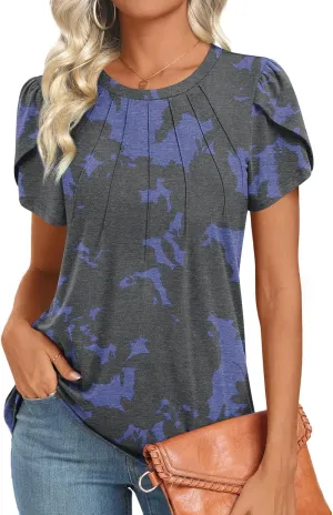 2025 Womens Tops Summer Casual Tunic Short Sleeve Dressy Blouses Trendy Flowy Tshirts M-3XL