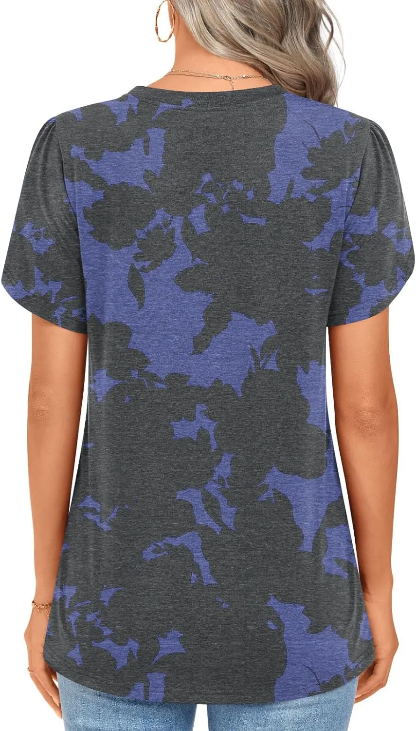 2025 Womens Tops Summer Casual Tunic Short Sleeve Dressy Blouses Trendy Flowy Tshirts M-3XL
