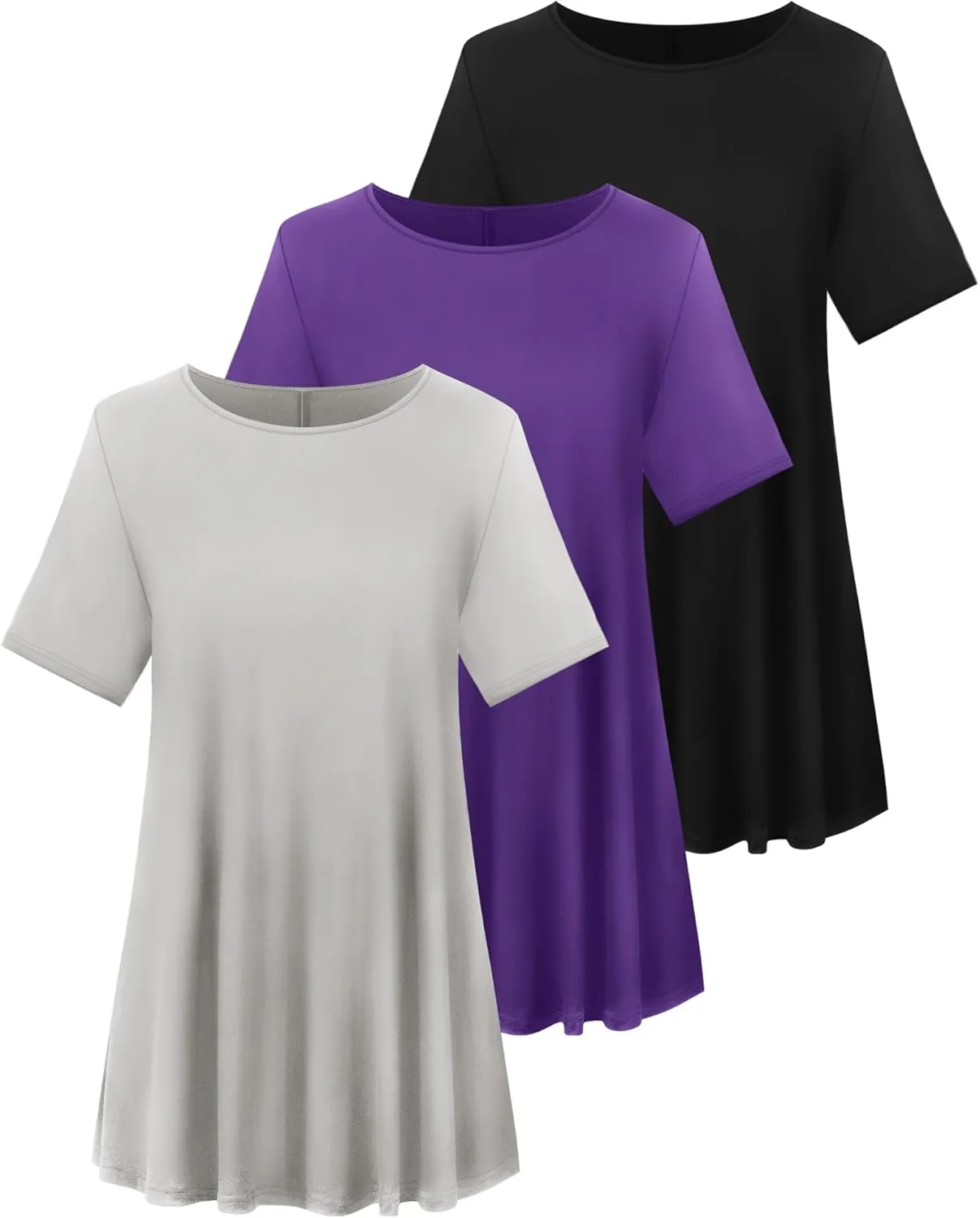 3 Pack Women's Plus Size Tunic Top Short Sleeve Cotton Long Shirts Summer Loose Fit Flowy Blouse Wear with Leggings