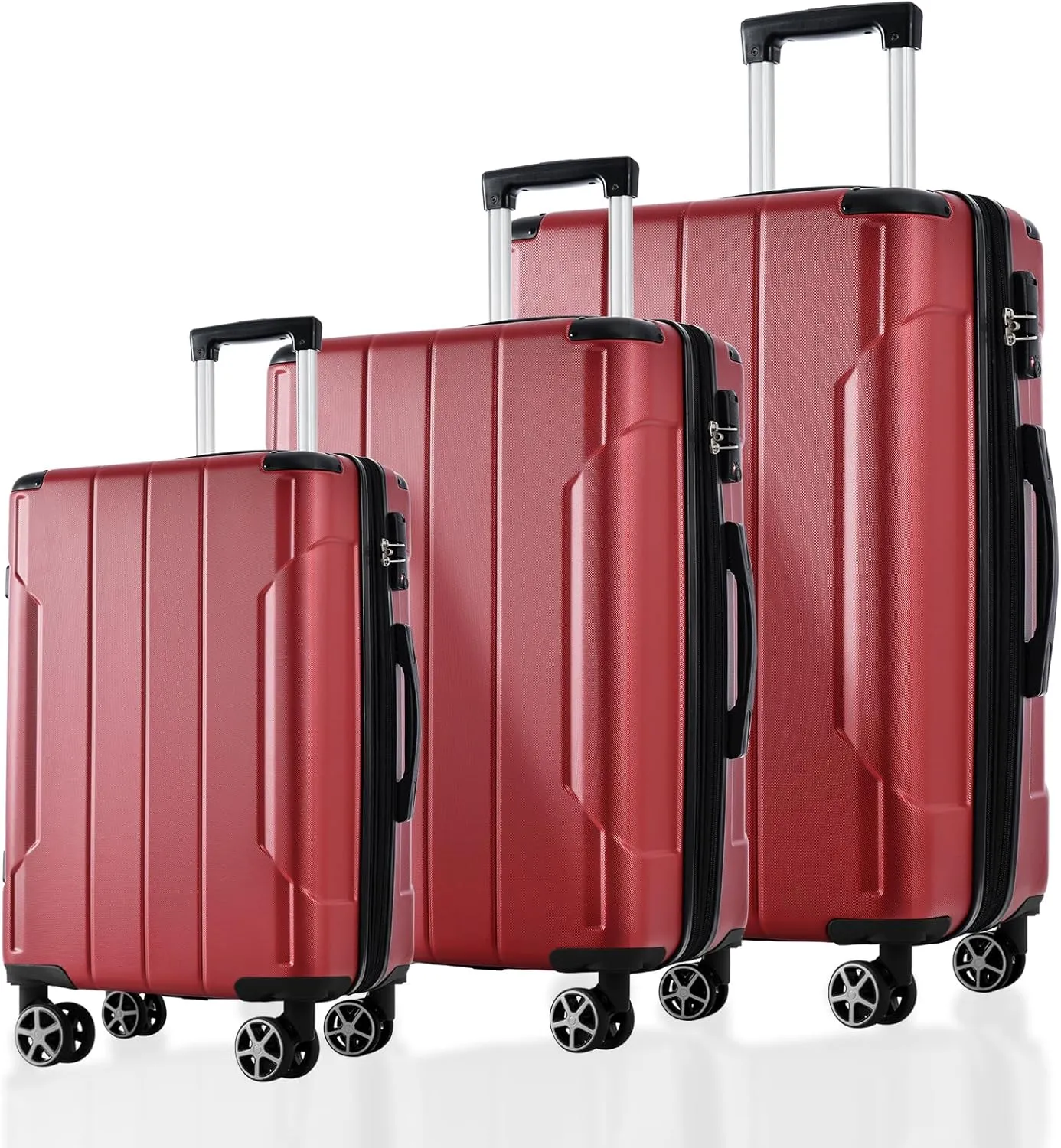 3 Piece Expandable Hard Shell Suitcase Set with Double Spinner Wheels, Travel Luggage Set, Red