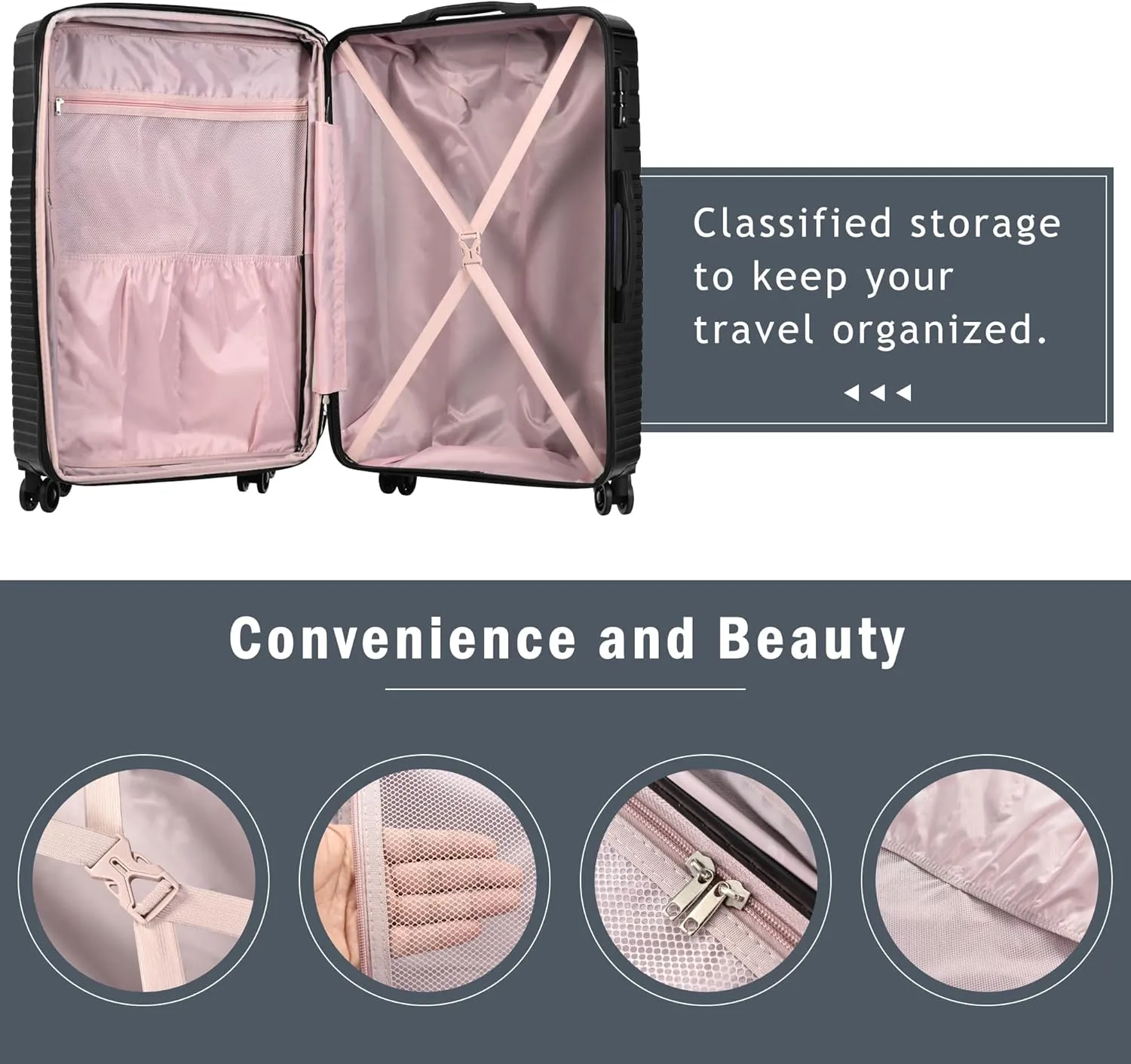 3 Piece Luggage Set,Expandable Hard Shell Luggage Set with Spinner Wheels & TSA Lock, Lightweight Travel Luggage Set,Carry on Luggage for Business Trip Black