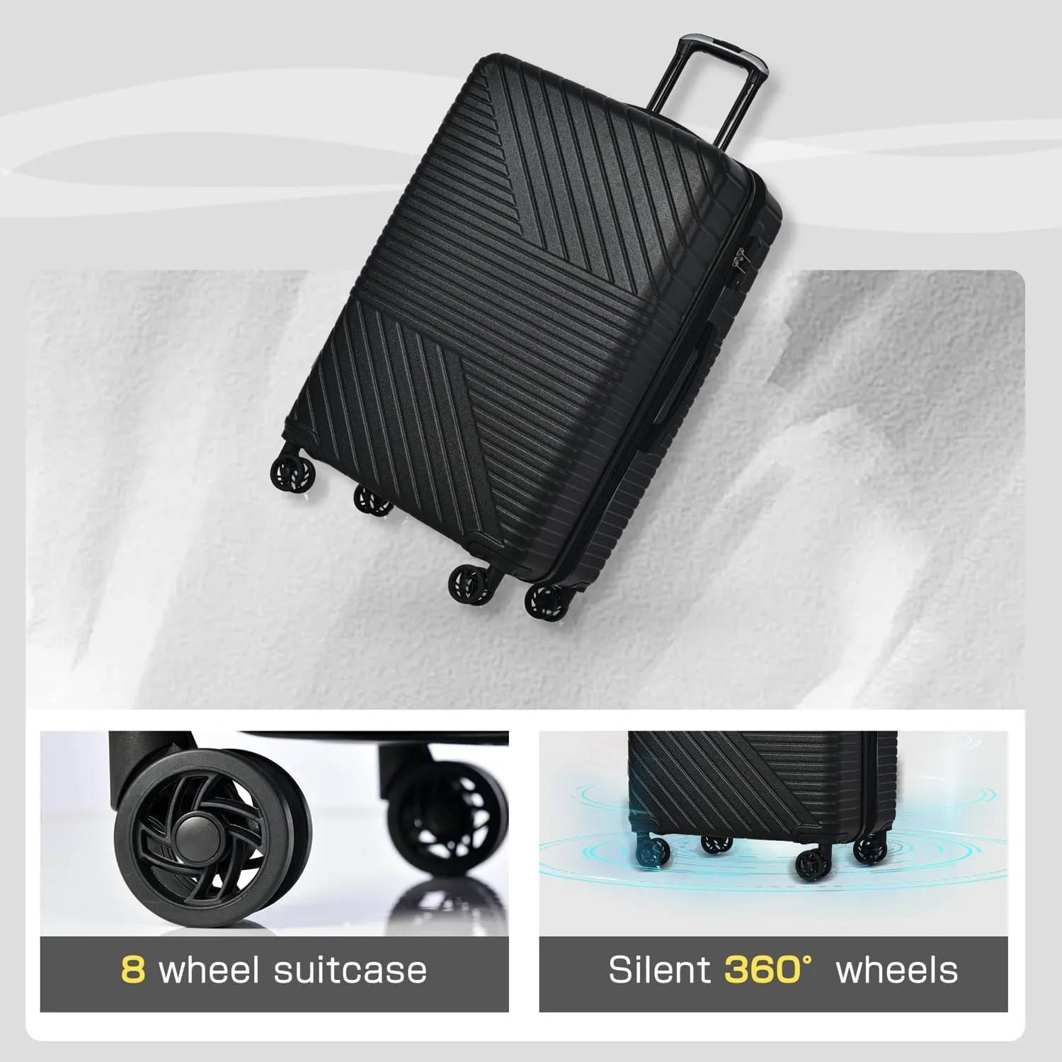 3 Piece Luggage Set,Expandable Hard Shell Luggage Set with Spinner Wheels & TSA Lock, Lightweight Travel Luggage Set,Carry on Luggage for Business Trip Black