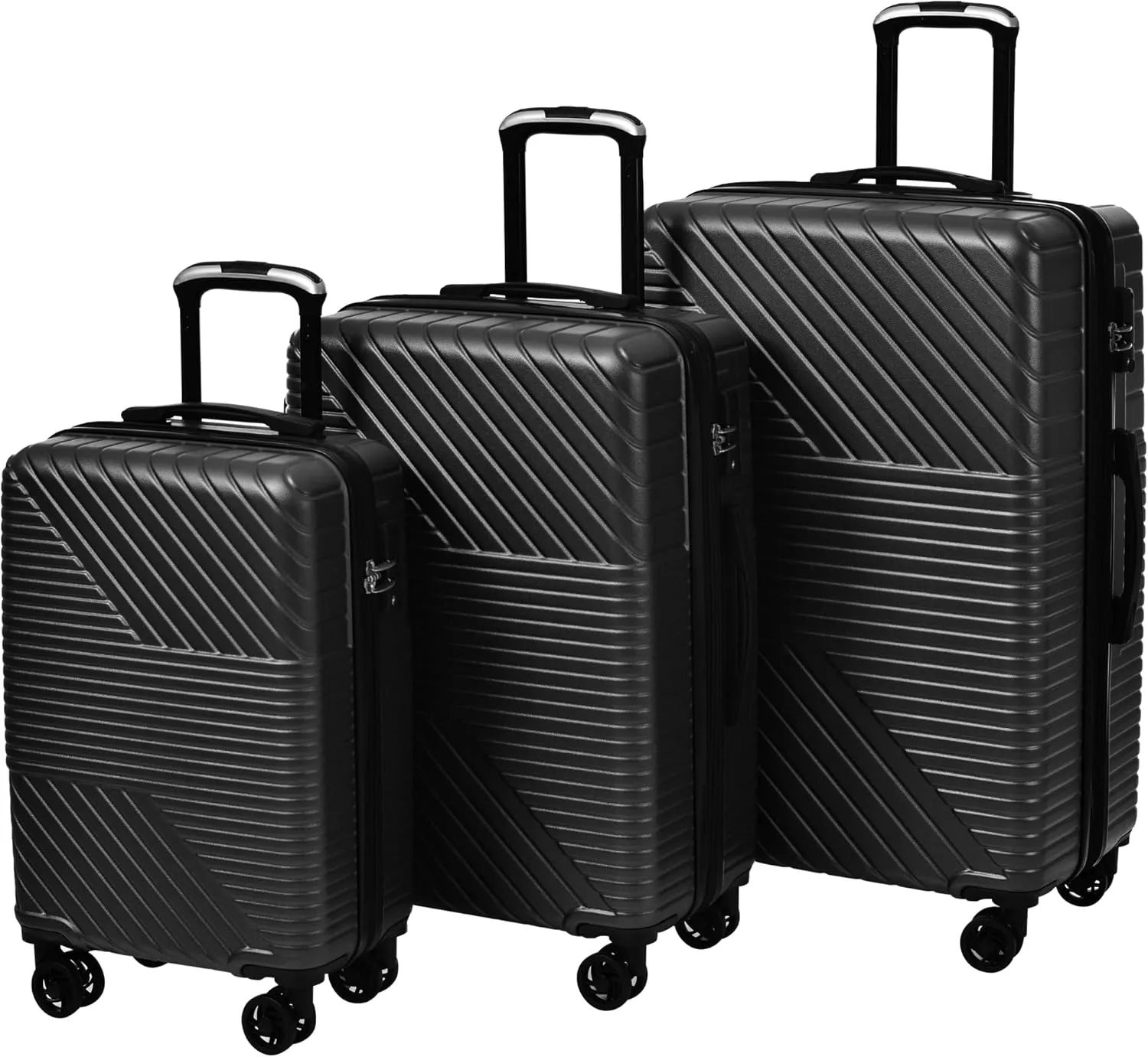 3 Piece Luggage Set,Expandable Hard Shell Luggage Set with Spinner Wheels & TSA Lock, Lightweight Travel Luggage Set,Carry on Luggage for Business Trip Black