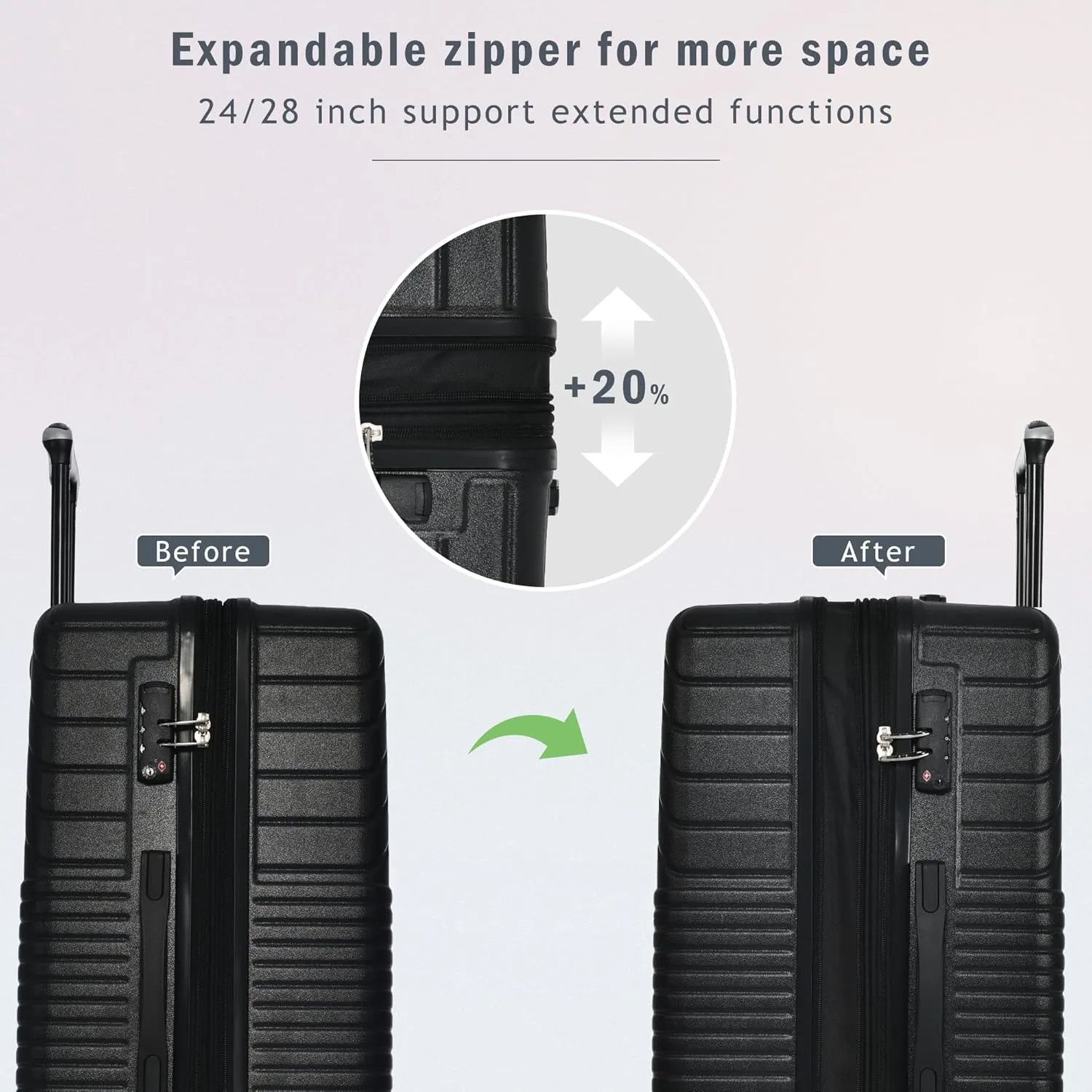 3 Piece Luggage Set,Expandable Hard Shell Luggage Set with Spinner Wheels & TSA Lock, Lightweight Travel Luggage Set,Carry on Luggage for Business Trip Black