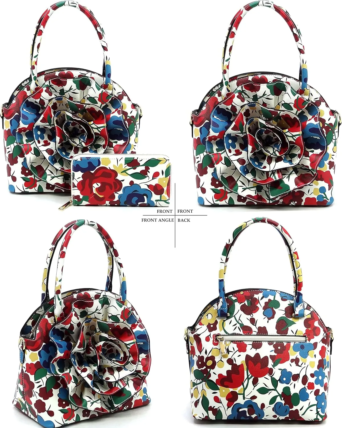 3D Flower Women Handbag and Matching Wallet Set Floral Printed Top Handle Purse 2PCS Set
