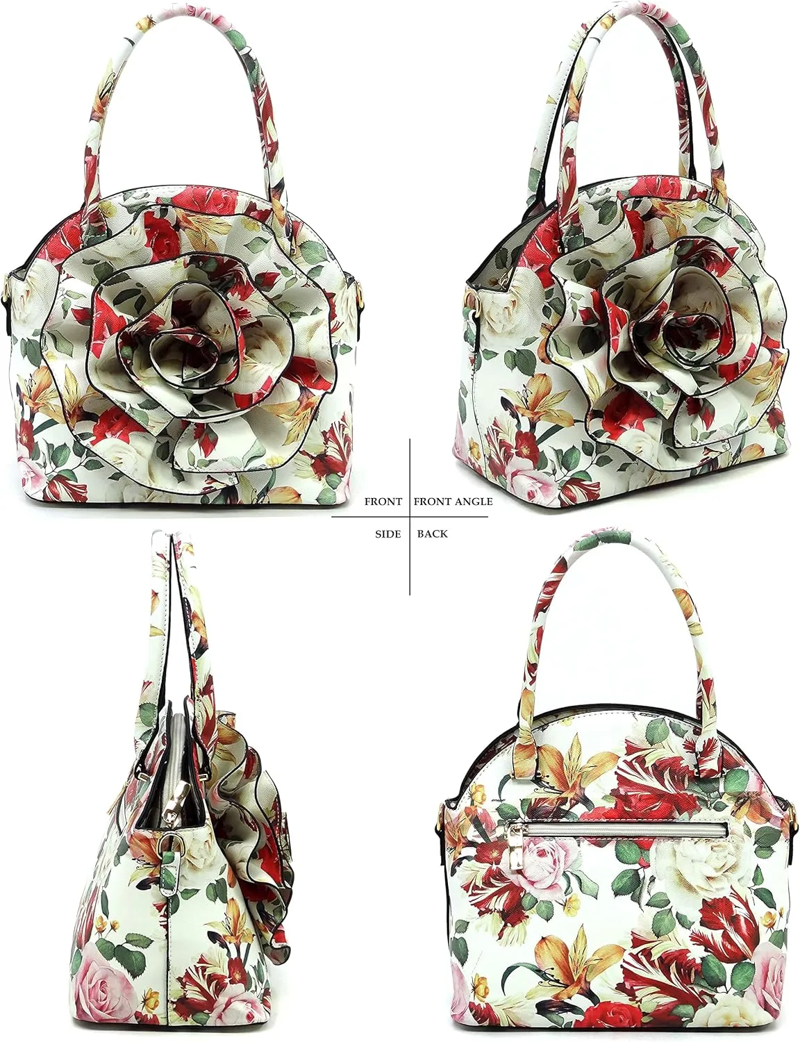 3D Flower Women Handbag and Matching Wallet Set Floral Printed Top Handle Purse 2PCS Set