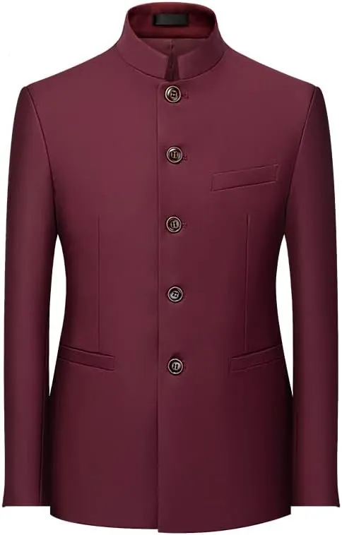 6 Colors Men Solid Color Stand Collar Suit Chinese Style Slim Fit Blazer Men Zhongshan Suit Jacket Chinese