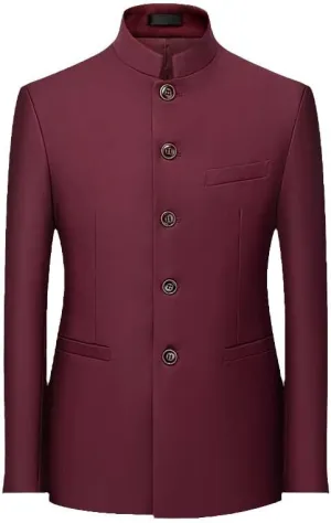 6 Colors Men Solid Color Stand Collar Suit Chinese Style Slim Fit Blazer Men Zhongshan Suit Jacket Chinese
