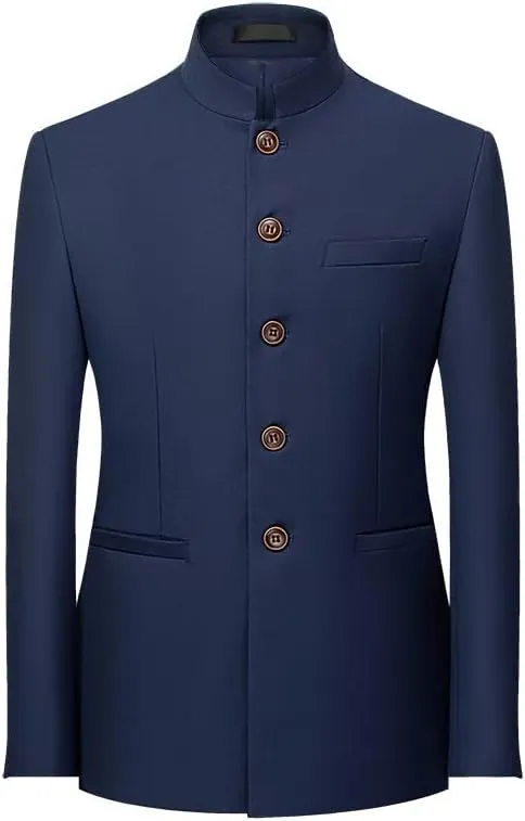 6 Colors Men Solid Color Stand Collar Suit Chinese Style Slim Fit Blazer Men Zhongshan Suit Jacket Chinese