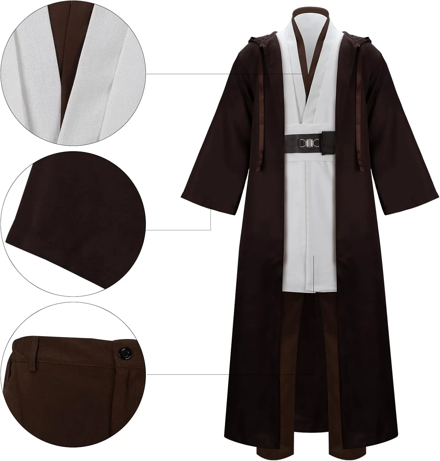 Adult Tunic Costume Cloak for Jedi Outfit Men Knight Hooded Robe Cape Pants Full Set Suit Halloween Cosplay Uniform