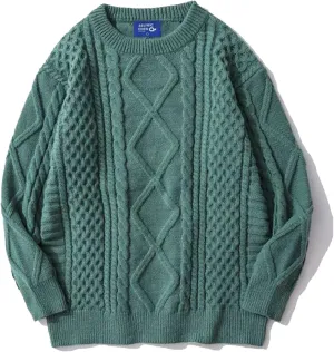 Aelfric Eden Oversized Knit Sweater Solid Vintage Pullover Sweater Unisex Woven Crewneck Knitted Tops