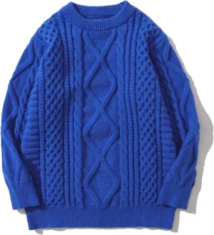 Aelfric Eden Oversized Knit Sweater Solid Vintage Pullover Sweater Unisex Woven Crewneck Knitted Tops