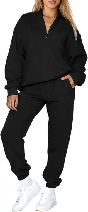 Aleumdr Women 2 Piece Outfits Sweatsuit Oversized Half Zip Pullover Long Sleeve Sweatshirt Jogger Pants Set with Pockets