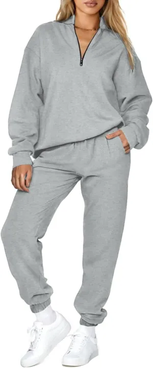 Aleumdr Women 2 Piece Outfits Sweatsuit Oversized Half Zip Pullover Long Sleeve Sweatshirt Jogger Pants Set with Pockets