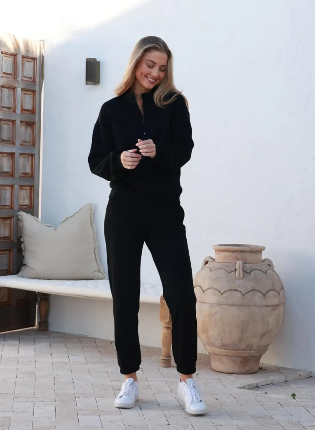 Aleumdr Women 2 Piece Outfits Sweatsuit Oversized Half Zip Pullover Long Sleeve Sweatshirt Jogger Pants Set with Pockets