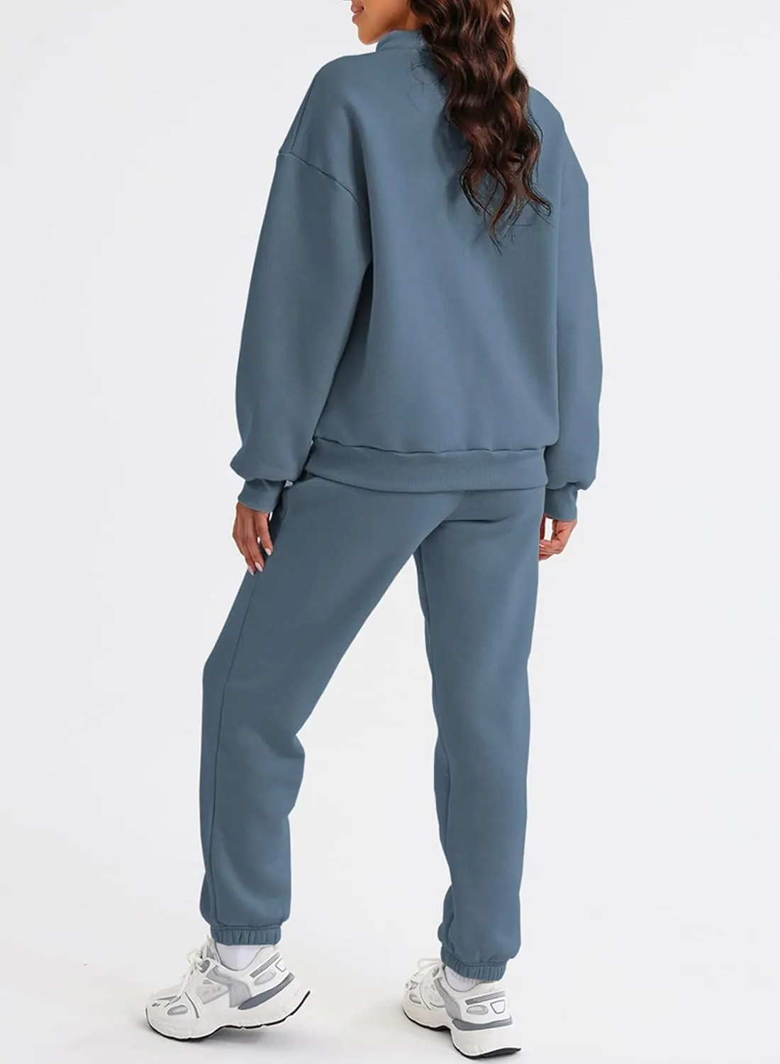 Aleumdr Women 2 Piece Outfits Sweatsuit Oversized Half Zip Pullover Long Sleeve Sweatshirt Jogger Pants Set with Pockets