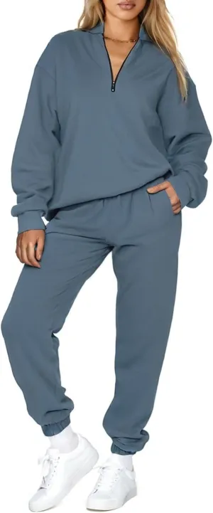 Aleumdr Women 2 Piece Outfits Sweatsuit Oversized Half Zip Pullover Long Sleeve Sweatshirt Jogger Pants Set with Pockets
