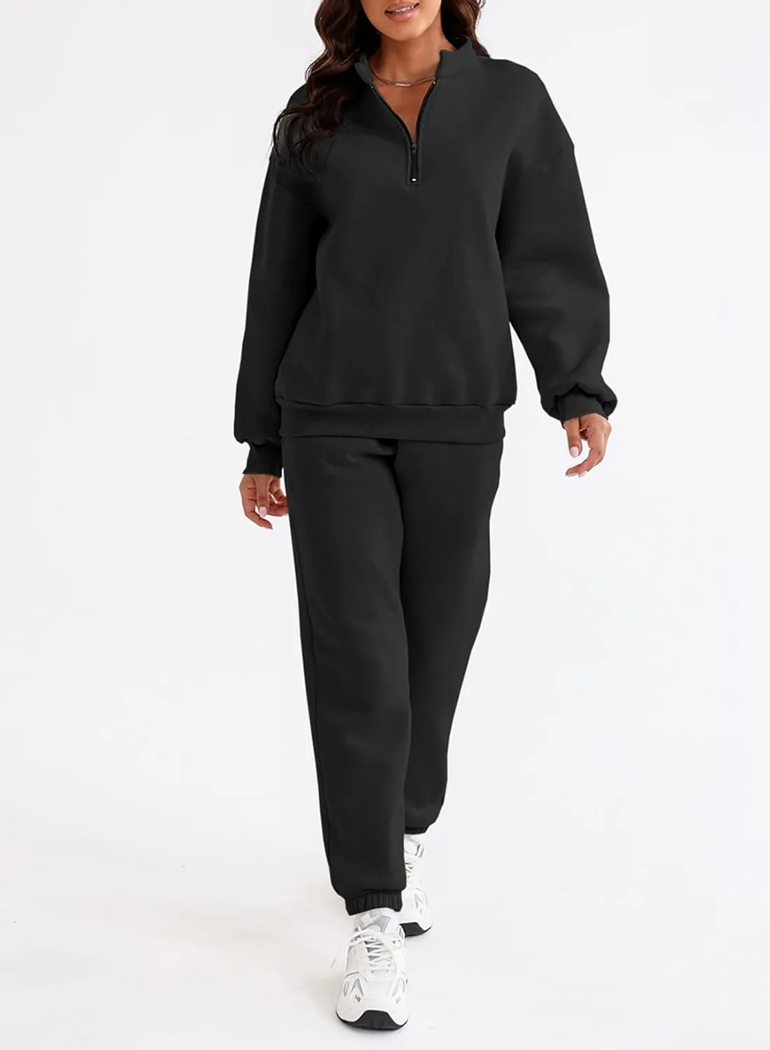 Aleumdr Women 2 Piece Outfits Sweatsuit Oversized Half Zip Pullover Long Sleeve Sweatshirt Jogger Pants Set with Pockets