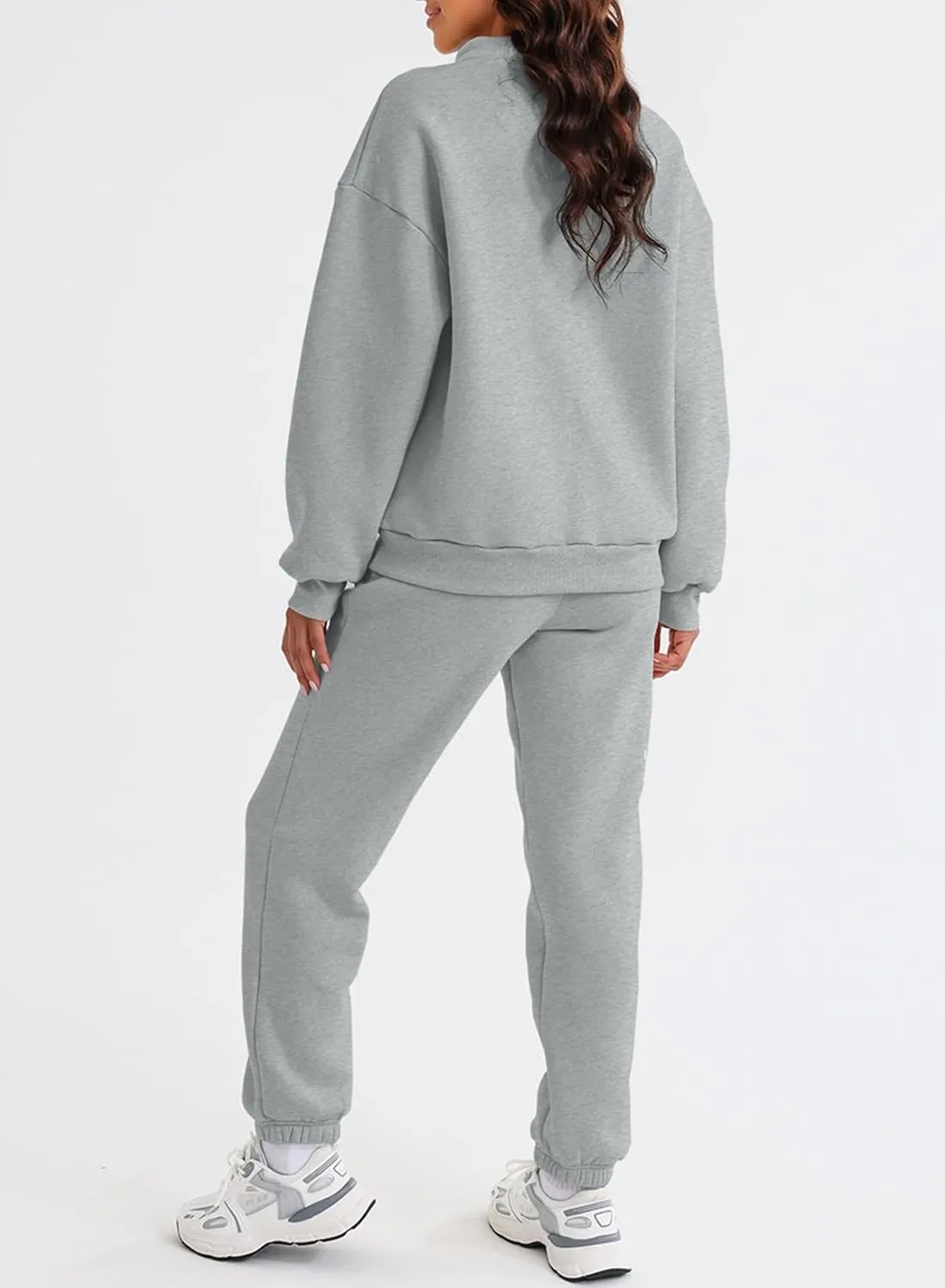 Aleumdr Women 2 Piece Outfits Sweatsuit Oversized Half Zip Pullover Long Sleeve Sweatshirt Jogger Pants Set with Pockets