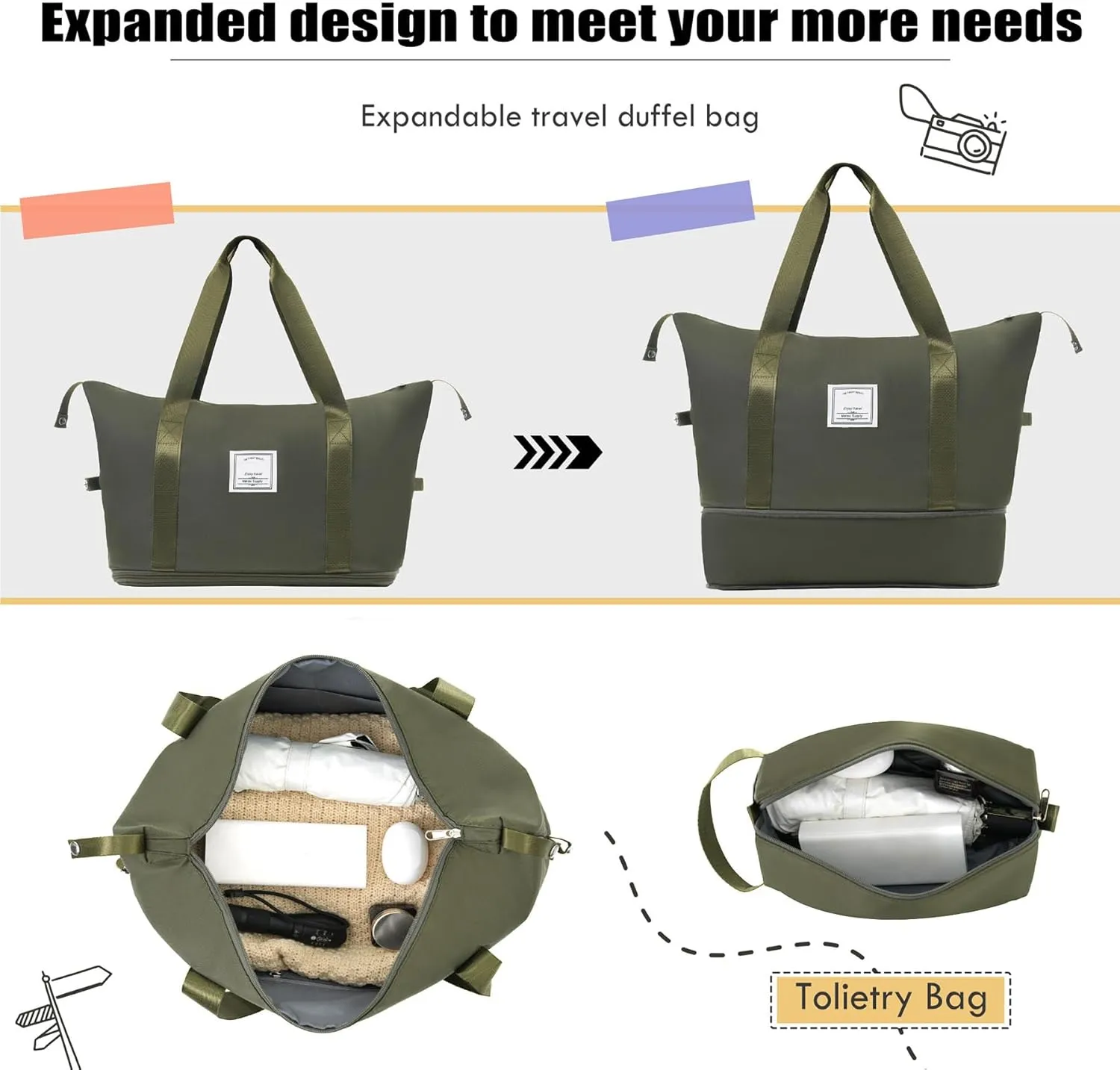 Anwick Expandable Suitcase Set 5 Piece, Softside Luggage With Spinner Wheels TSA Lock, Lightweight Travel Set for Men Women 20" 24" 28" (Army Green)