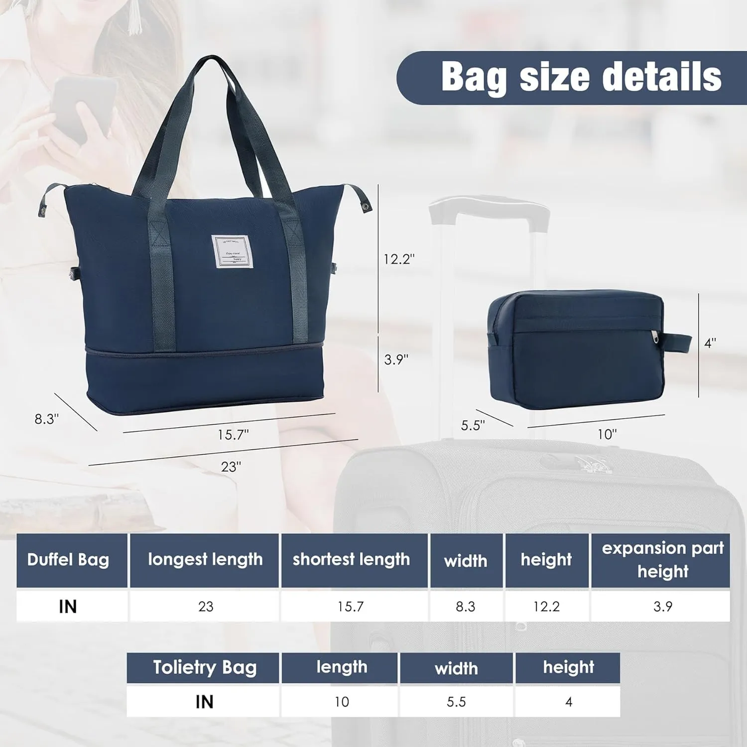 Anwick Expandable Suitcase Set 5 Piece, Softside Luggage With Spinner Wheels TSA Lock, Lightweight Travel Set for Men Women 20" 24" 28" (Dark Blue)