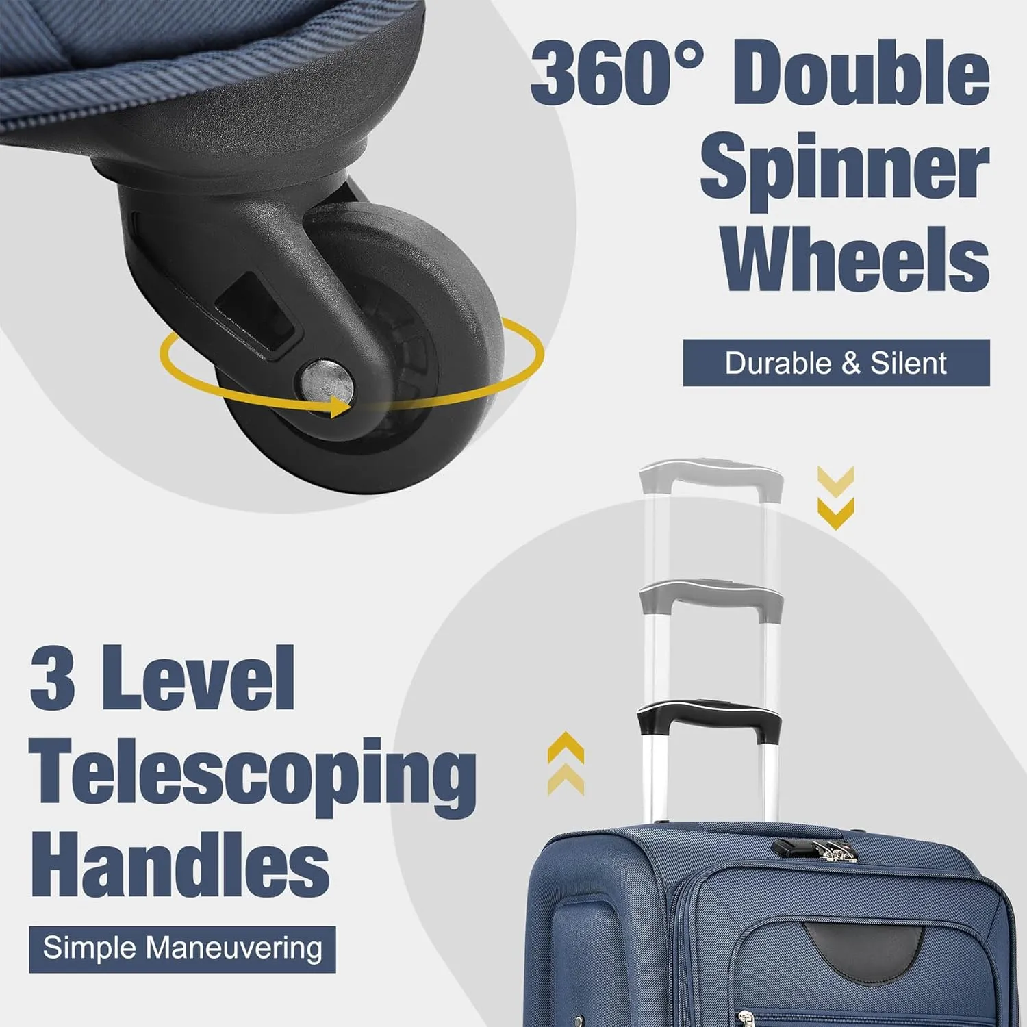 Anwick Expandable Suitcase Set 5 Piece, Softside Luggage With Spinner Wheels TSA Lock, Lightweight Travel Set for Men Women 20" 24" 28" (Dark Blue)