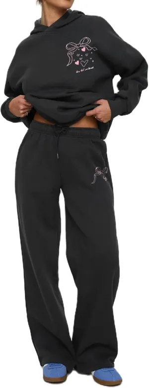 Aonoapll Women Cute 2 Piece Sweatsuit Bow Print Sweatshirt Outfits Oversized Hoodie Wide Leg Sweatpants Set Y2k Tracksuit