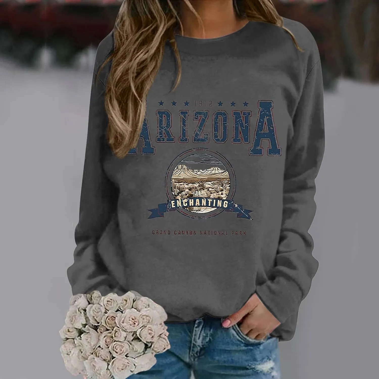 Arizona Sweatshirt for Women Letter Print Long Sleeve Pullover Tops Cute Casual Trendy Sweatshirts Hoodie Fall Outfit