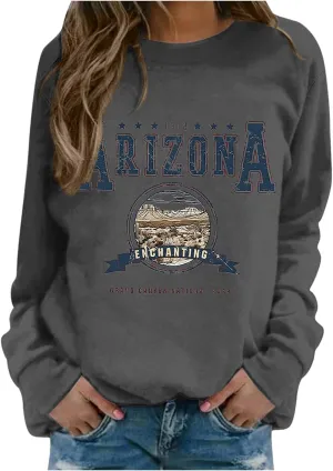 Arizona Sweatshirt for Women Letter Print Long Sleeve Pullover Tops Cute Casual Trendy Sweatshirts Hoodie Fall Outfit
