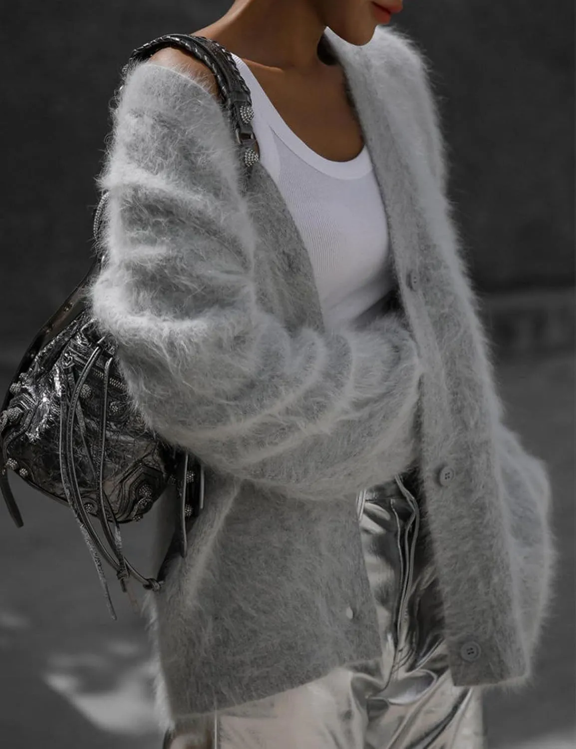 Arssm Womens Furry Cardigan Sweater Long Sleeve Cardigans Button Down V Neck Fluffy Knit Top Fashion 2025 Knitwear