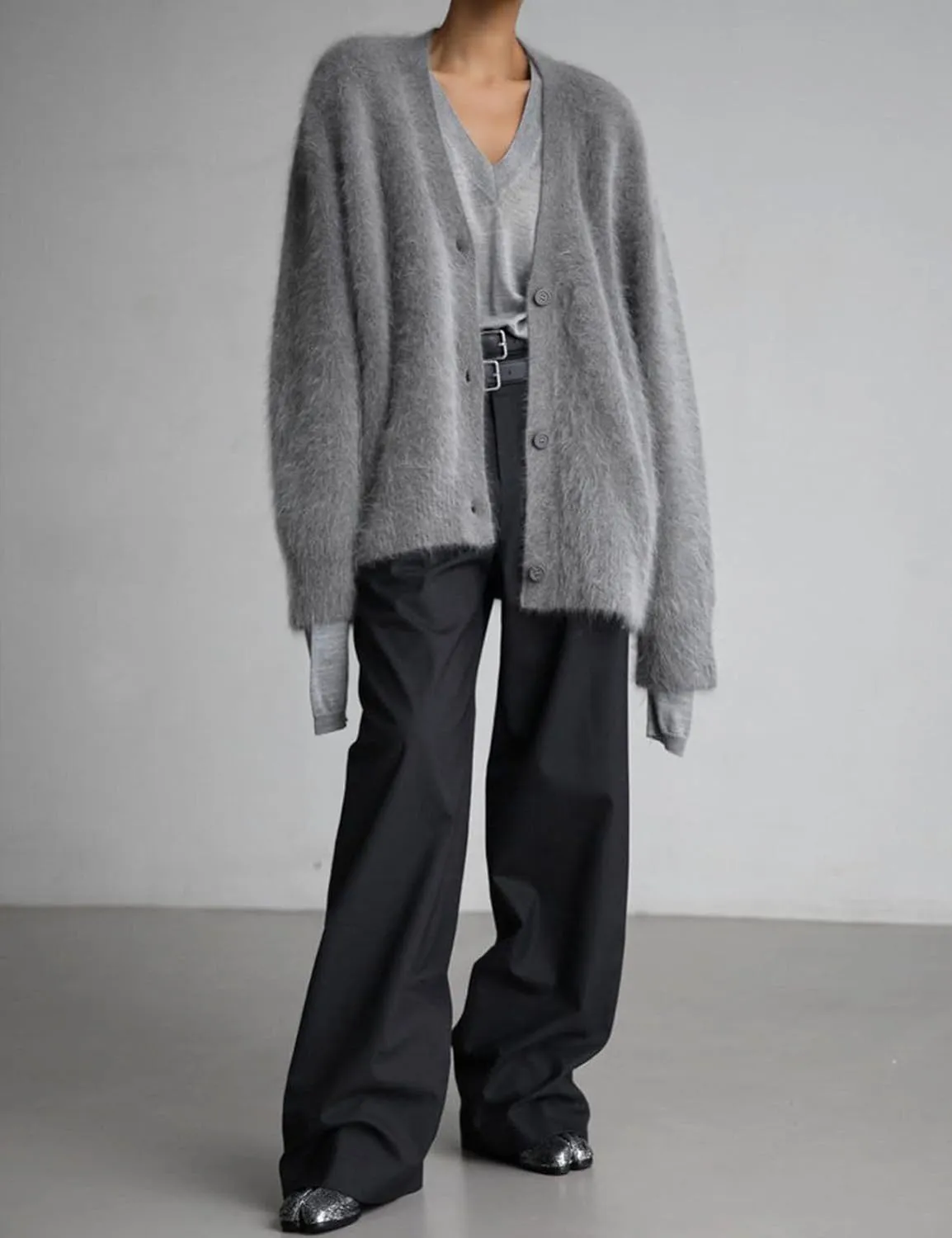 Arssm Womens Furry Cardigan Sweater Long Sleeve Cardigans Button Down V Neck Fluffy Knit Top Fashion 2025 Knitwear
