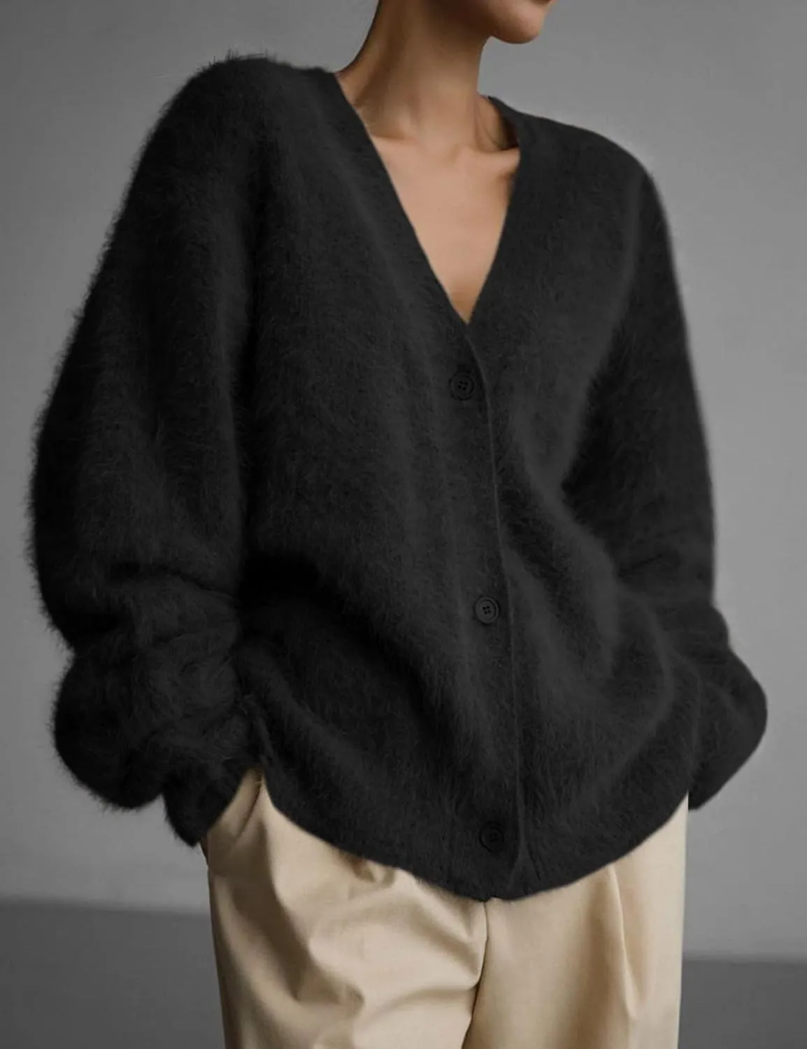 Arssm Womens Furry Cardigan Sweater Long Sleeve Cardigans Button Down V Neck Fluffy Knit Top Fashion 2025 Knitwear
