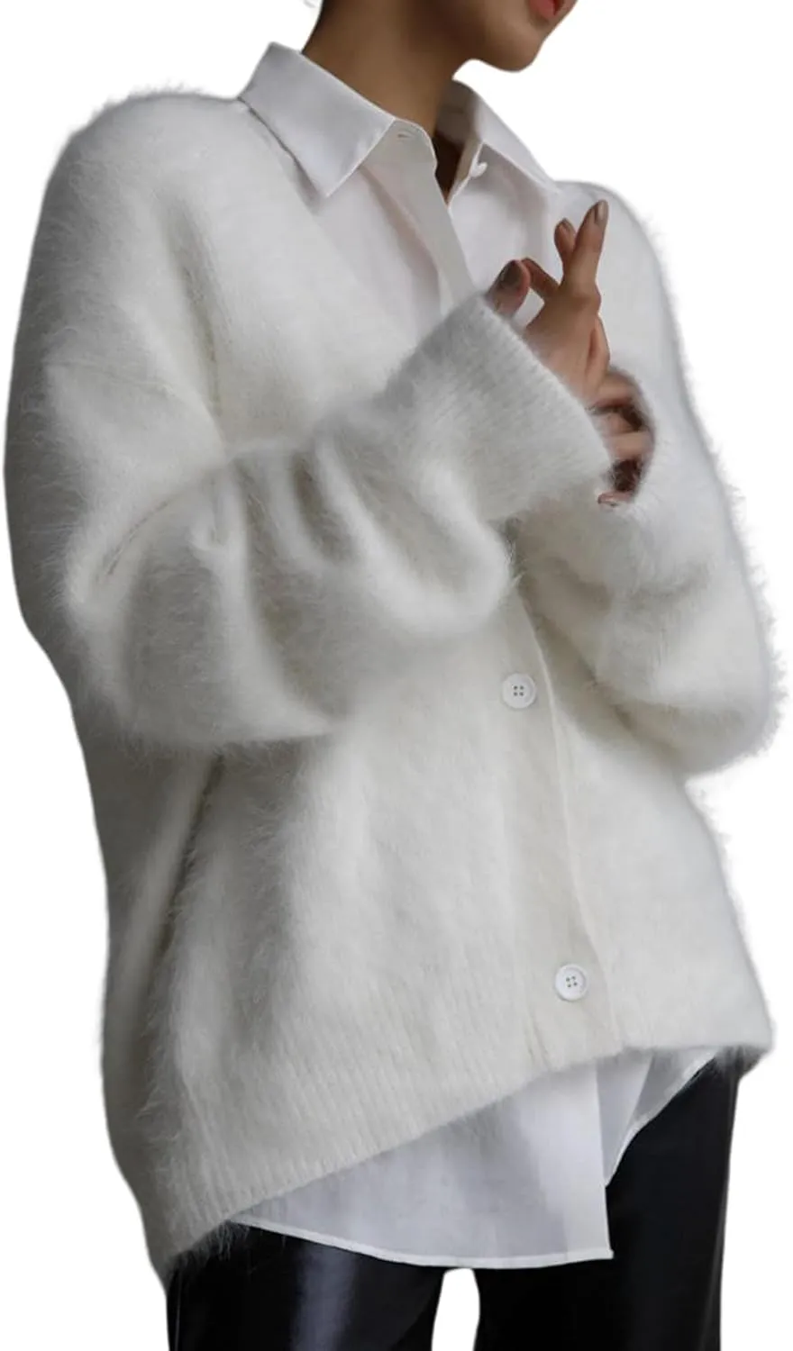 Arssm Womens Furry Cardigan Sweater Long Sleeve Cardigans Button Down V Neck Fluffy Knit Top Fashion 2025 Knitwear
