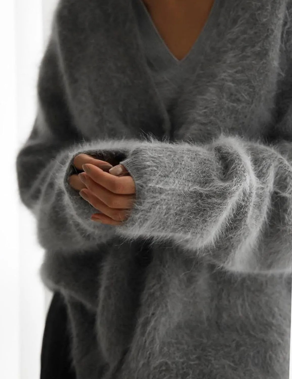 Arssm Womens Furry Cardigan Sweater Long Sleeve Cardigans Button Down V Neck Fluffy Knit Top Fashion 2025 Knitwear