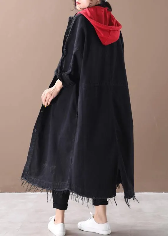 Art denim black Plus Size clothes Shirts hooded Button Down coats